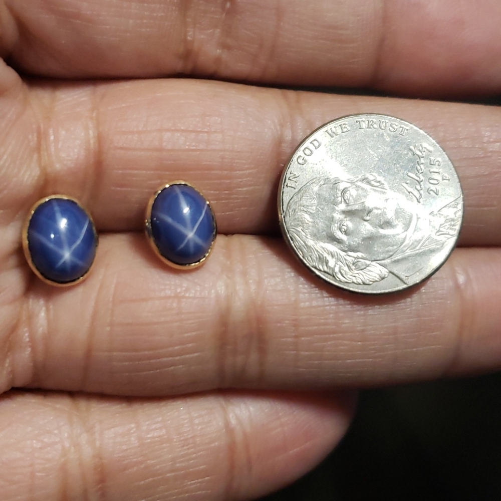 14k blue star sapphire Cabachon earrings